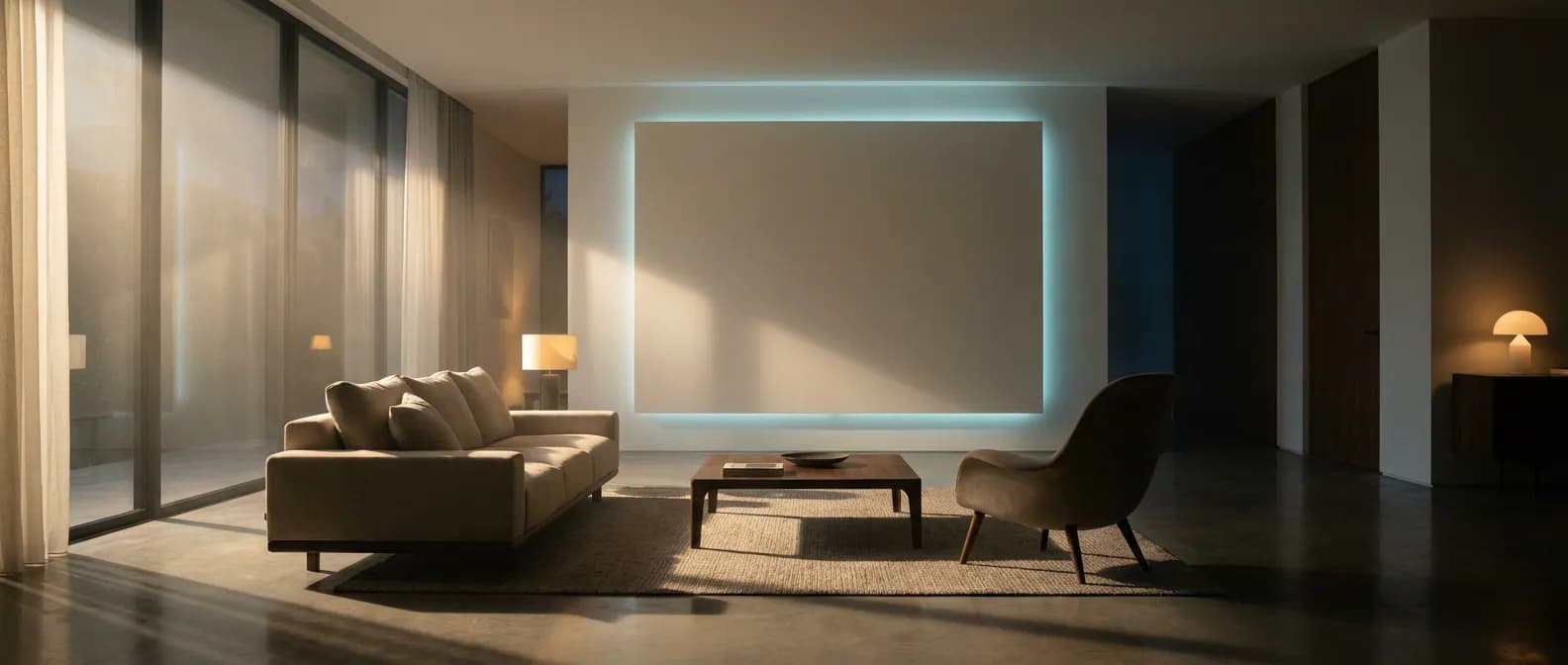 Image d'en-tête montrant un bruit électrique subtil dans un mur de salon moderne.