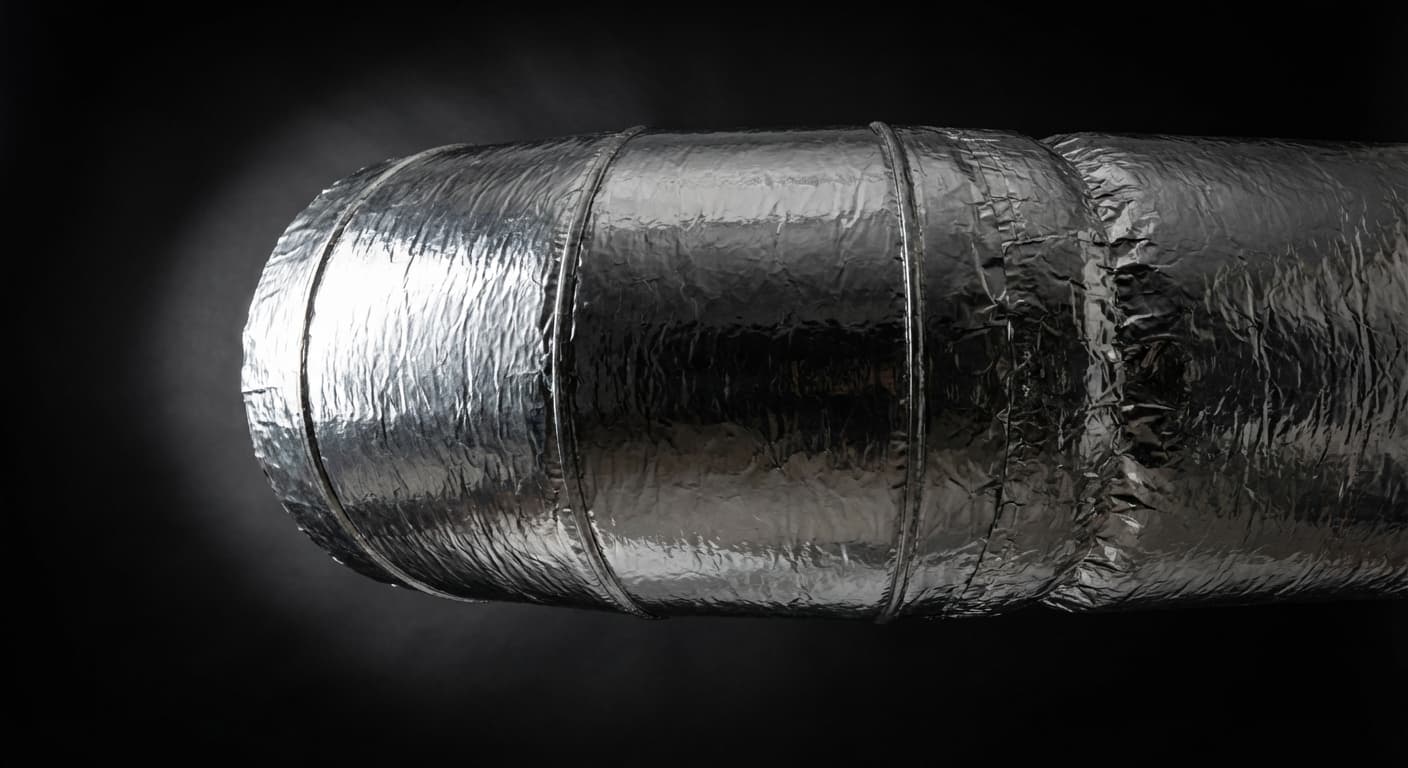 Gros plan sur une gaine de VMC isolée avec barrière thermique