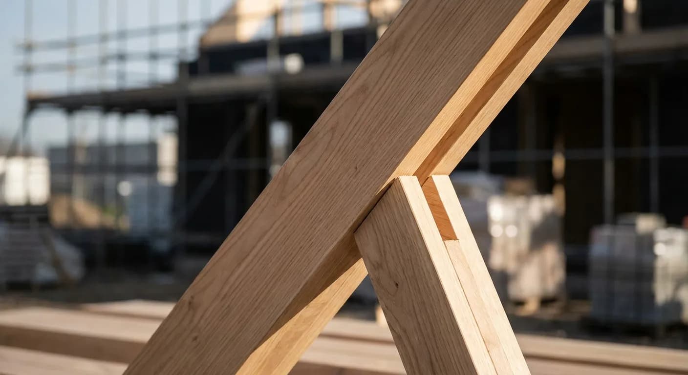 Détail minimaliste d'une structure de charpente demi-ferme