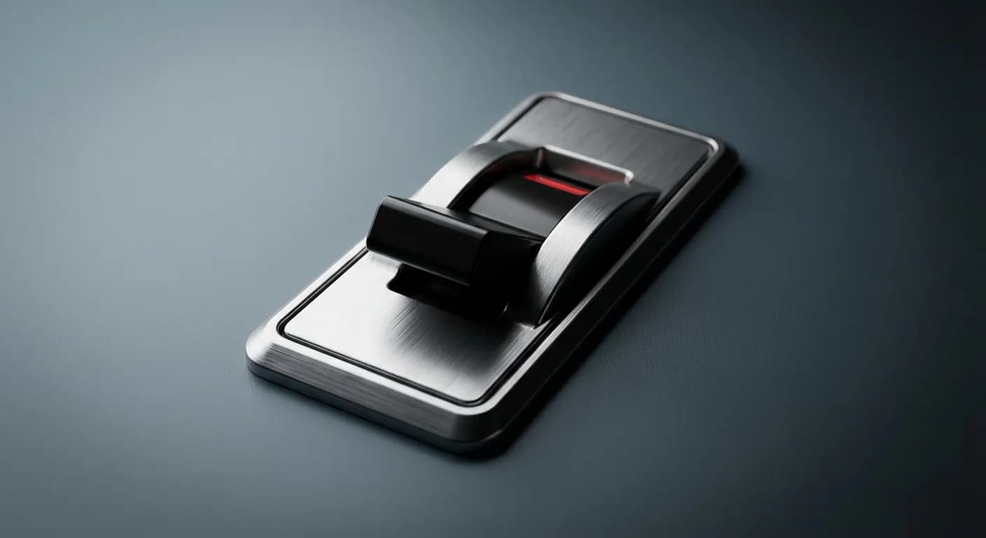 Gros plan iconique d'un disjoncteur électrique sur tableau moderne