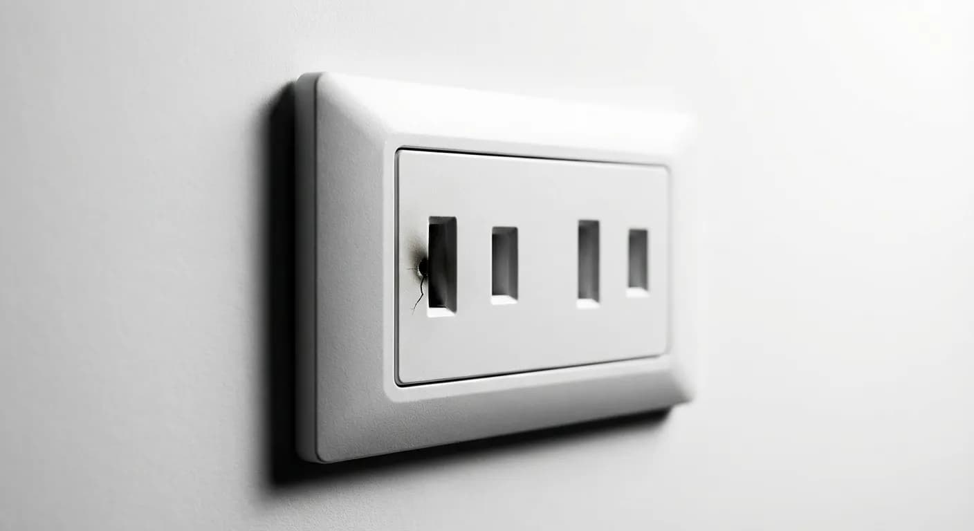 Miniature montrant un détail d'une prise électrique murale avec un signe subtil de problème.