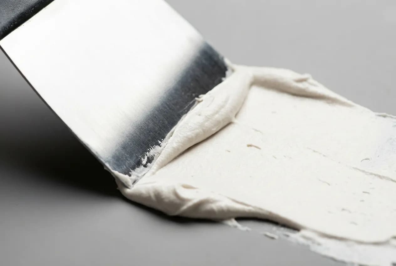 Bande placo qui ressortent après ponçage : Solutions Gros plan sur un couteau à enduire lissant de l'enduit sur un joint de placo