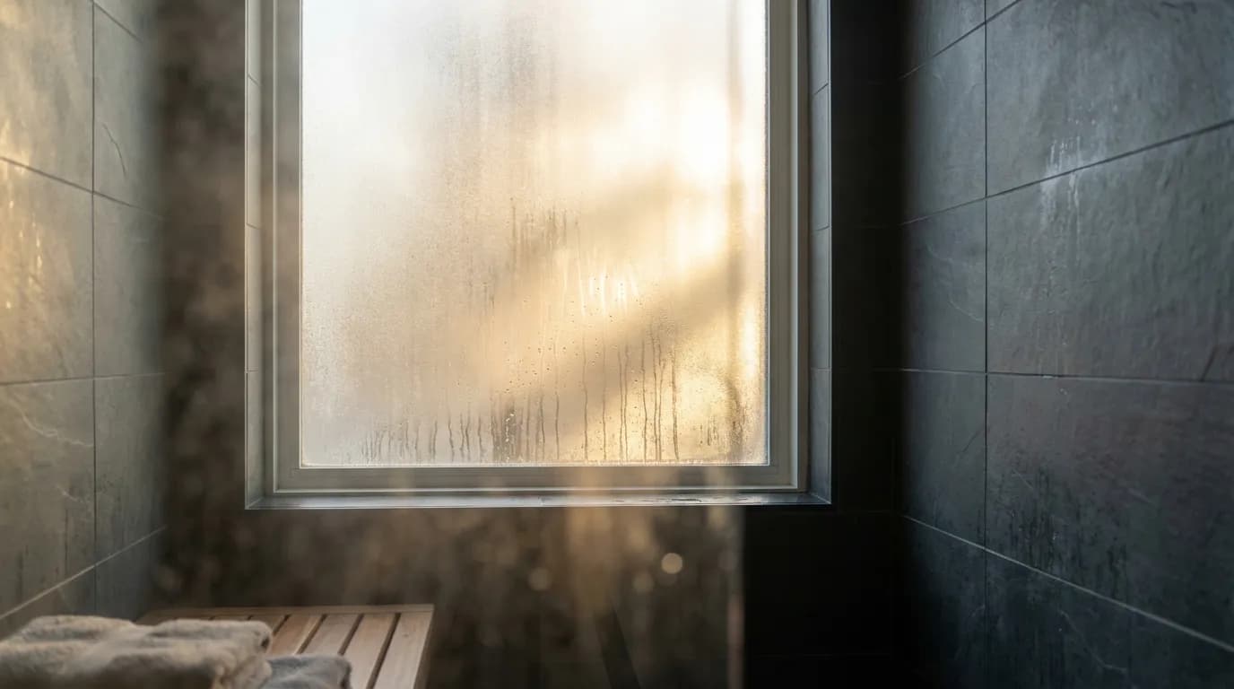 Film intimité fenêtre douche Fenêtre de douche avec film occultant pour garantir l'intimité tout en laissant passer la lumière