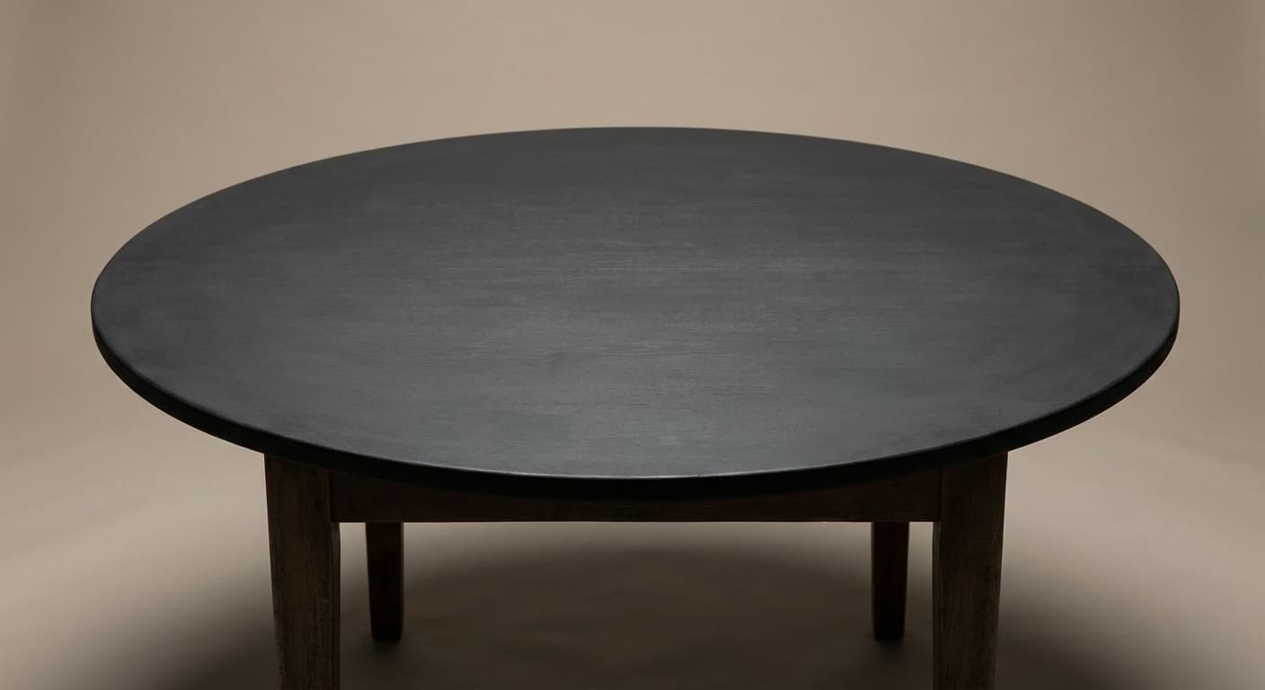Techniques pour réussir une table ronde ancienne relookée Vue minimaliste d'une table ronde ancienne relookée en gris anthracite