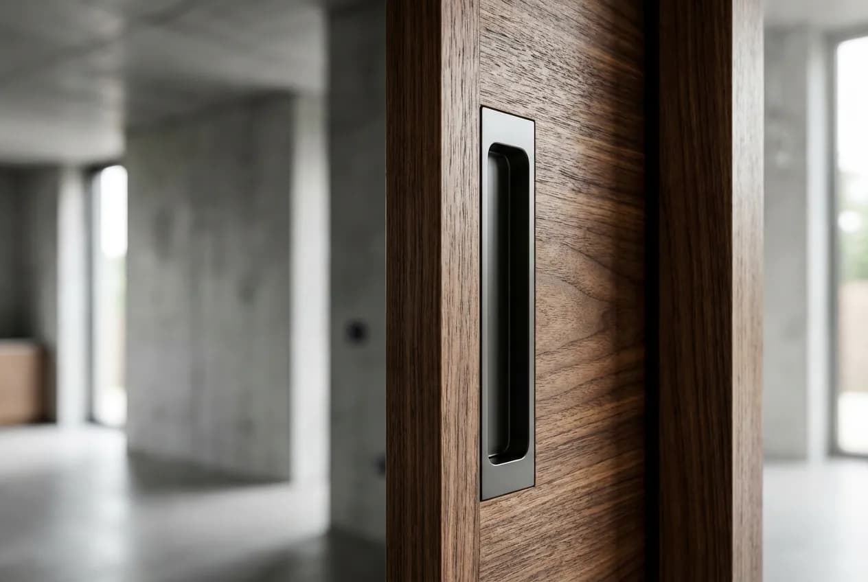 Chambres en enfilade : solution pour séparer deux pièces Gros plan sur une porte coulissante en bois solution gain de place et intimité