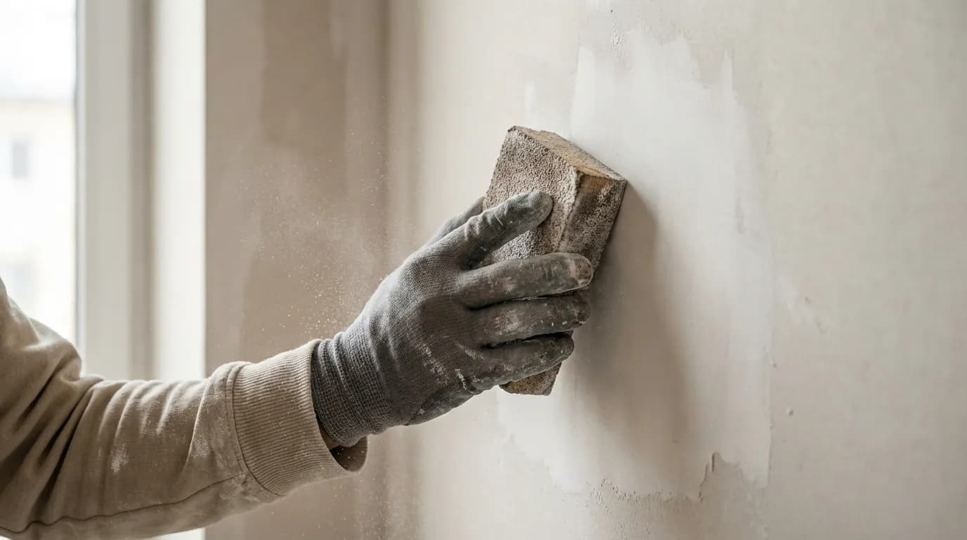 Technique de ponçage finition Ponçage manuel d'une bande de placo avec une cale à poncer