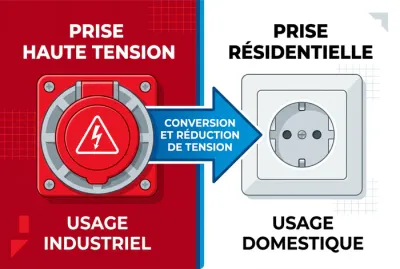 Schéma de conversion entre tension 380V industrielle et 220V domestique