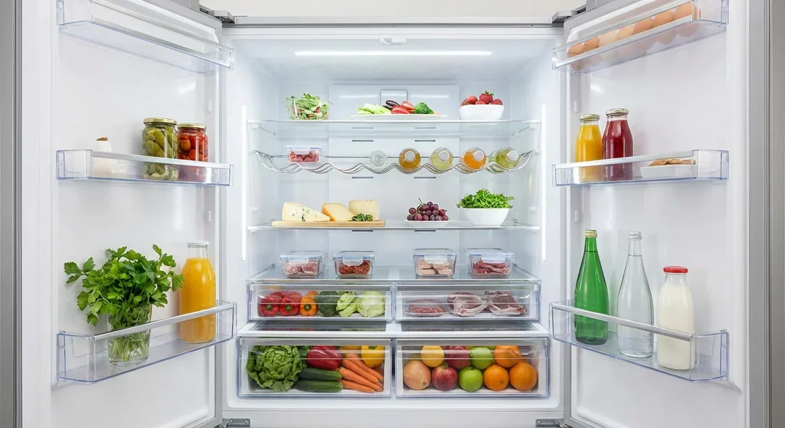 Intérieur organisé et spacieux d'un réfrigérateur Beko avec clayettes en verre