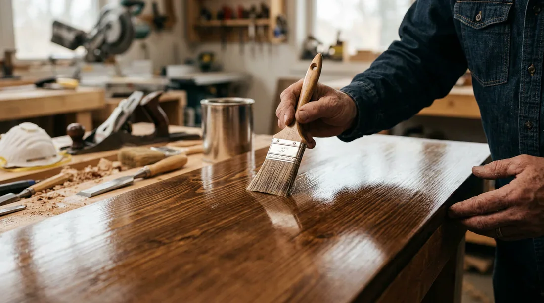 Finition après teinture bois : application de vernis