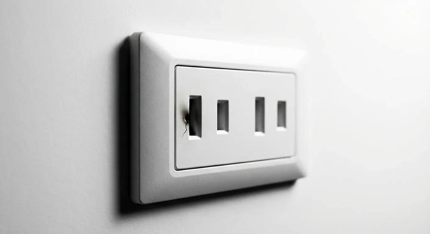 Miniature montrant un détail d'une prise électrique murale avec un signe subtil de problème.