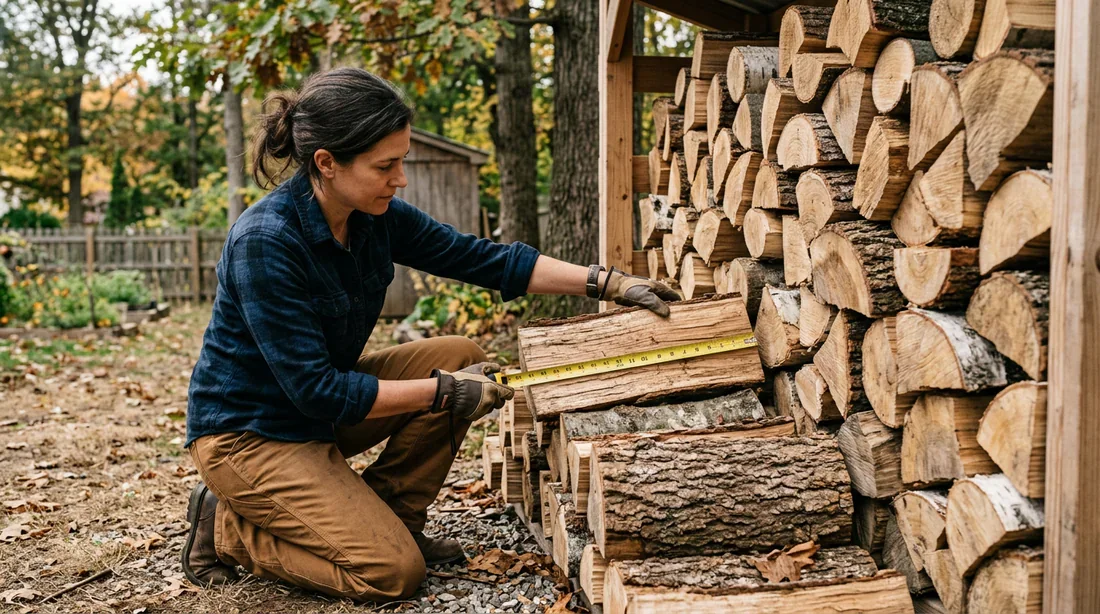 Comment mesurer le volume d'un stère de bois de 33 cm Vérification du volume d'un stère de bois de 33 cm avec une règle de mesure
