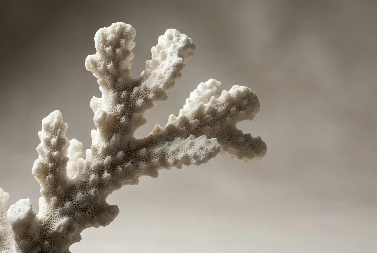 Gros plan macro sur la texture poreuse d'un corail mort parfaitement nettoyé
