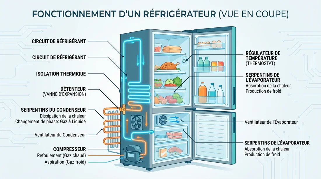Composants internes du frigo Schéma technique des composants d'un réfrigérateur