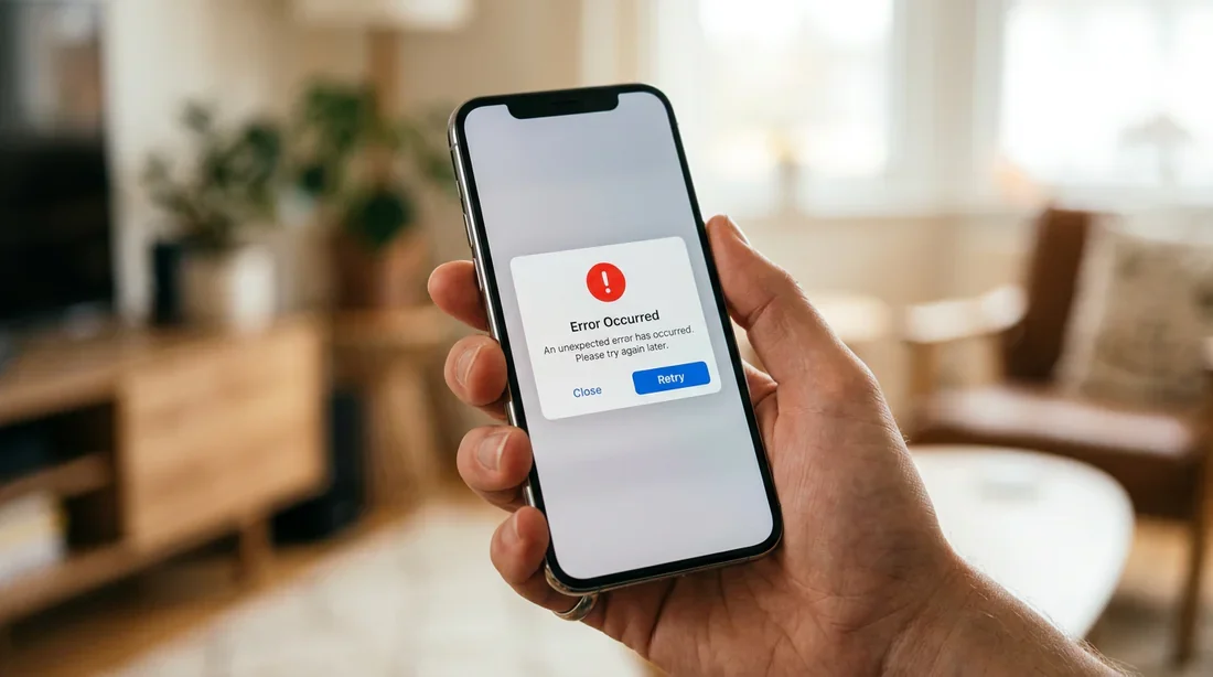Gros plan sur un smartphone affichant une erreur système