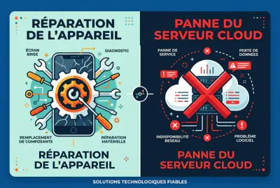 Infographie illustrant une panne d'application entre le smartphone et le serveur