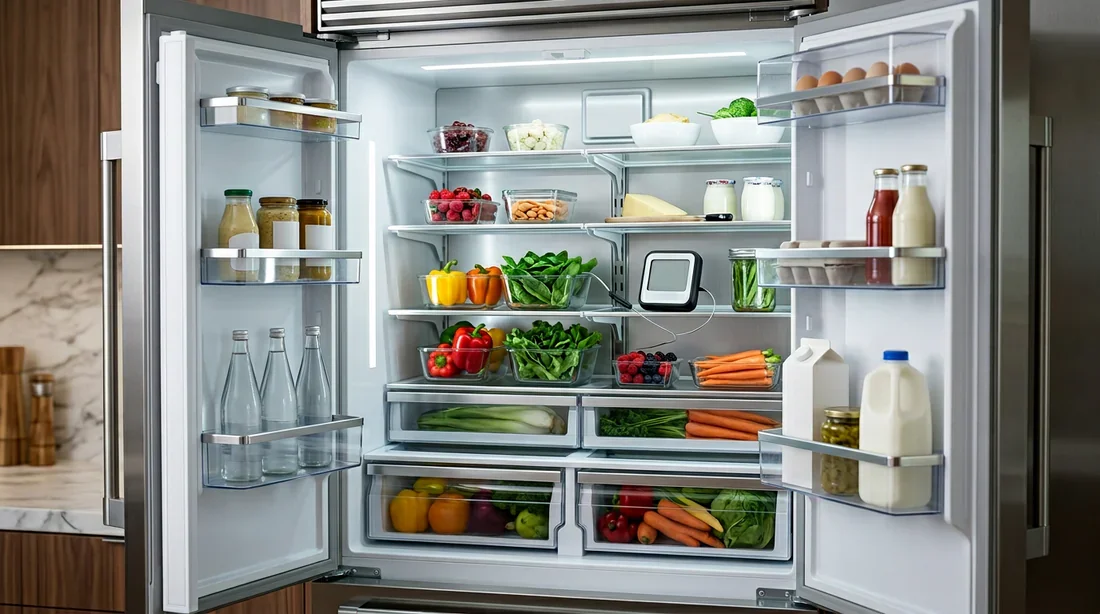 Optimisation de la température de votre réfrigérateur Saba Intérieur de réfrigérateur Saba propre et moderne réglé à la température idéale de 4°C