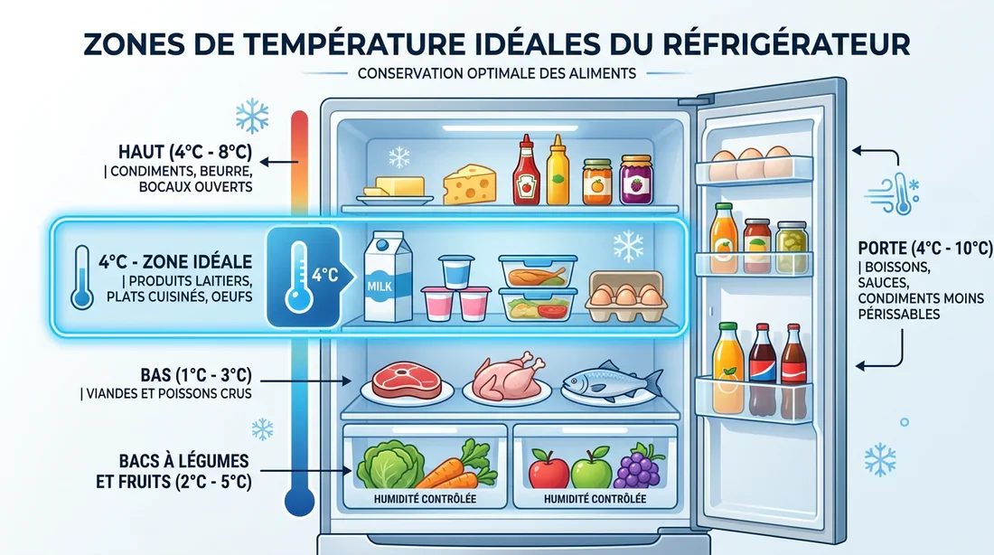 Guide des zones de froid Schéma des zones de température optimales dans un réfrigérateur