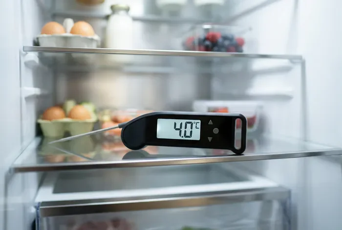 Réglage température frigo Saba : le guide complet - Réglage Frigo Saba : 3 Astuces pour 4°C - Votre frigo Saba est mal réglé ? Voici la solution Thermomètre dans un réfrigérateur Saba à 4°C