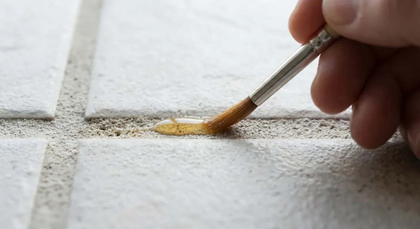 Gros plan sur l'application de l'huile de lin au pinceau sur un joint