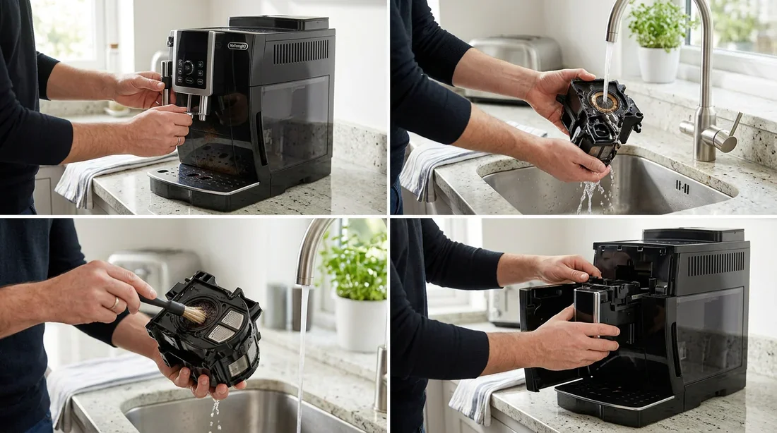 Machine à café Krups EA81 avec voyants lumineux rouges et orange allumés