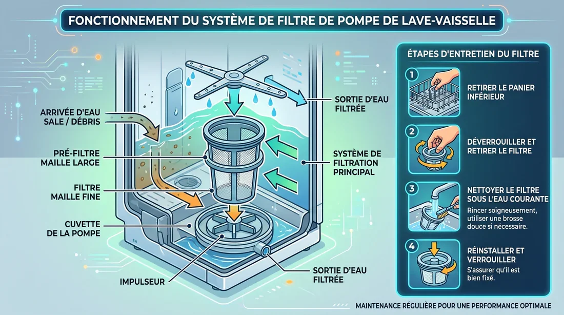 Démontage de la pompe de vidange Nettoyage manuel de la pompe de vidange d'un lave-vaisselle