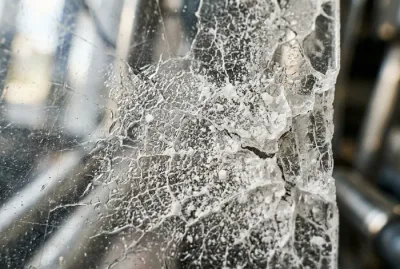 Gros plan sur un plexiglas endommagé par un solvant chimique