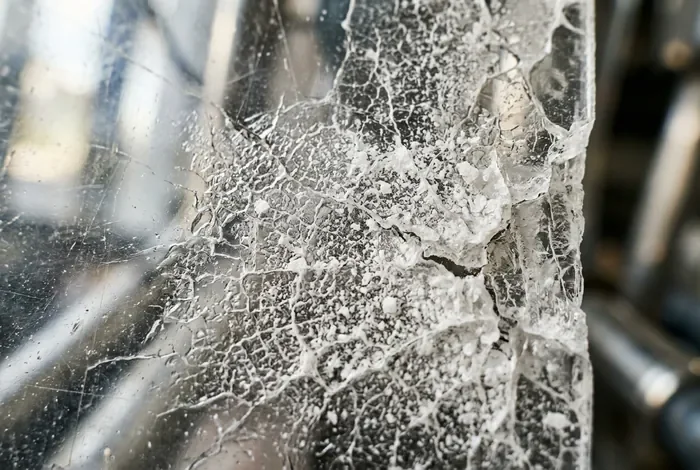 Nettoyer plexiglas acétone : 4 méthodes sûres - Plexiglas & Acétone : Guide de survie indispensable - Peut-on nettoyer le plexiglas avec de l'acétone ? Gros plan sur un plexiglas endommagé par un solvant chimique