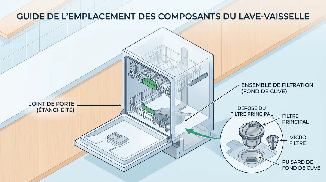 Schéma explicatif des composants du lave-vaisselle