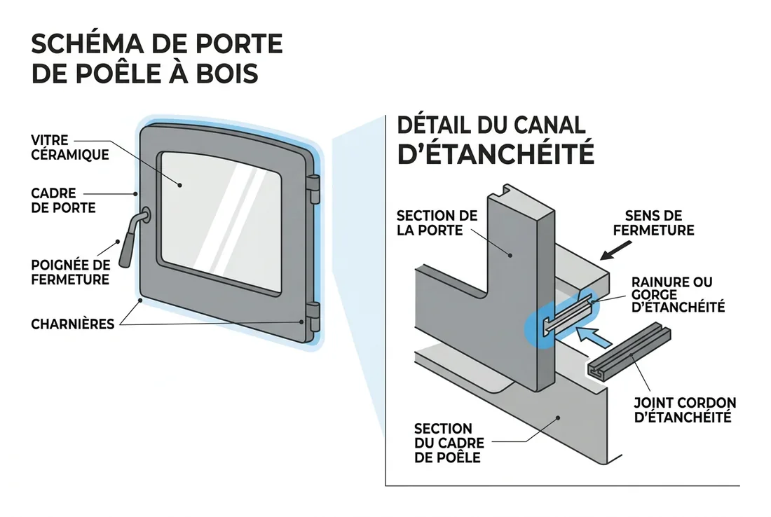 Installation d'un nouveau joint sur la porte d'un poêle à bois