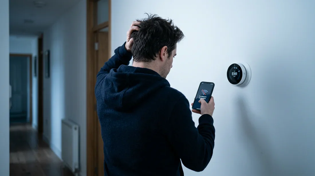 Problème de connexion thermostat Smart TC Utilisateur frustré devant son thermostat Smart TC en panne de connexion