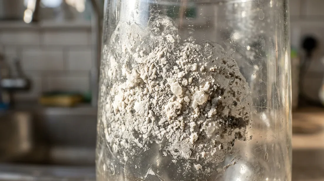 Dépôts de calcaire sur le verre Gros plan sur les dépôts de calcaire responsables des verres blanchis