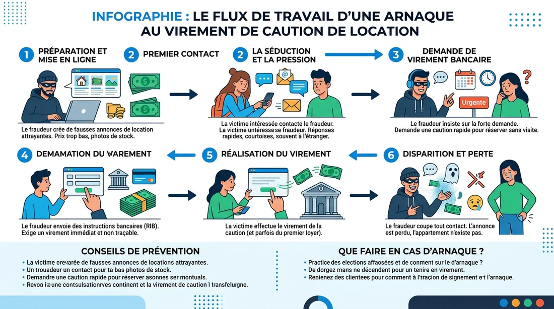 Schéma explicatif du mécanisme d'escroquerie au virement bancaire
