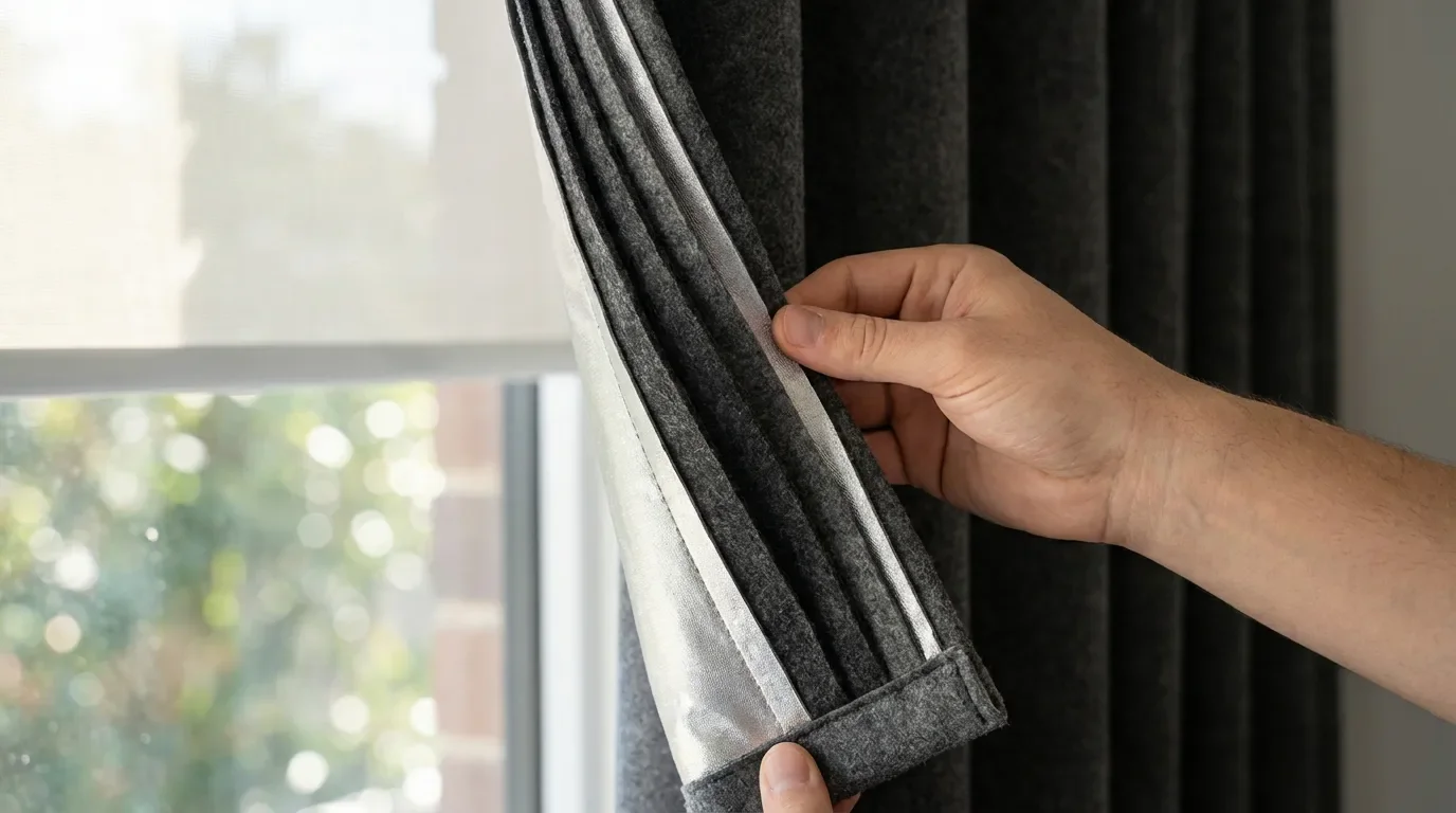 Détail des différentes couches de doublure d'un rideau phonique technique