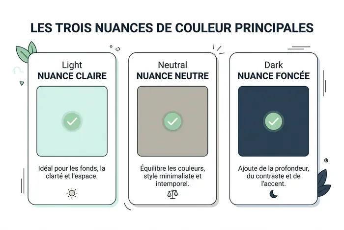 Nuancier peinture Foxter : le guide pour choisir - Peinture Foxter : 5 conseils pour réussir votre couleur - Comment bien choisir sa couleur avec le nuancier Foxter ? Infographie montrant trois choix de teintes de peinture