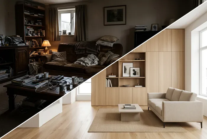 Comparaison avant après aménagement d'un petit intérieur