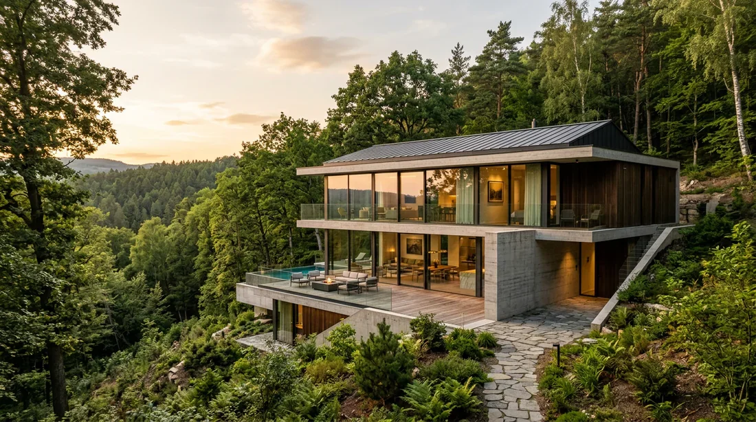Maison d'architecte moderne sur flanc de colline