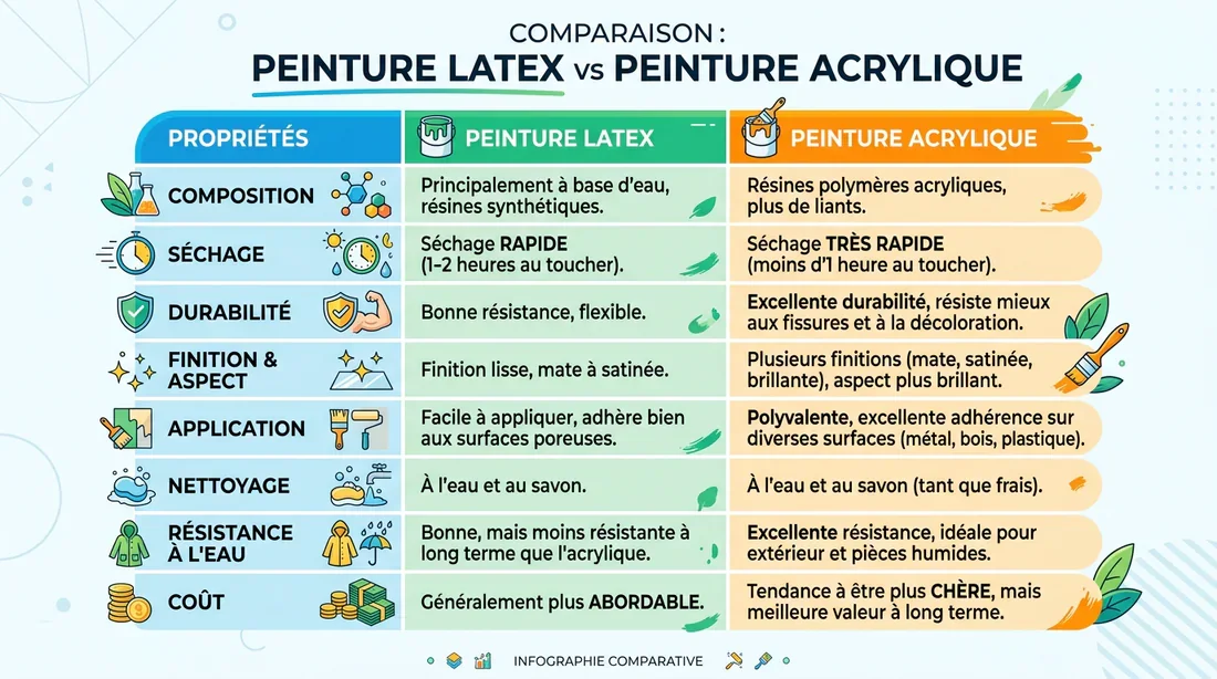 Comparaison technique : Latex et Acrylique Tableau comparatif des propriétés des peintures latex et acryliques