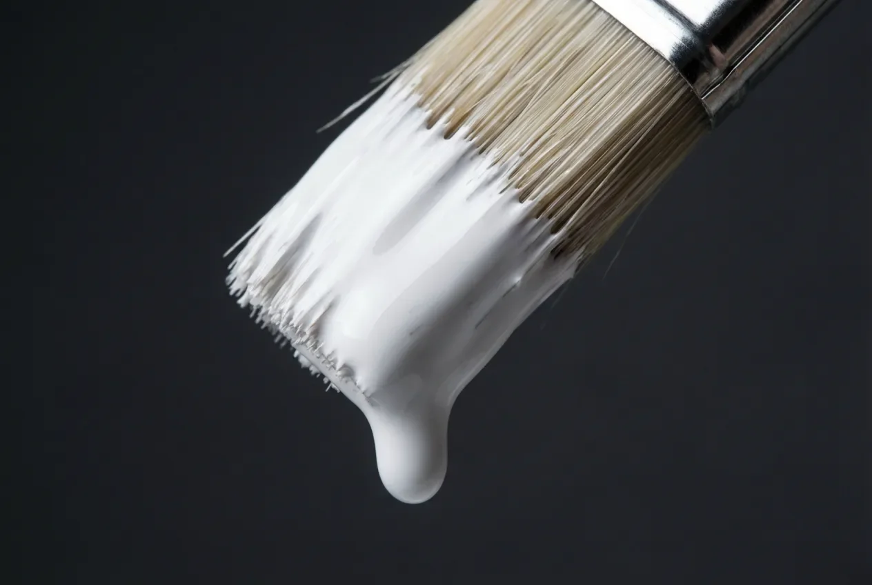 Peut on mettre peinture glycero sur peinture a l'eau ? Gros plan pinceau avec peinture blanche glycéro brillante