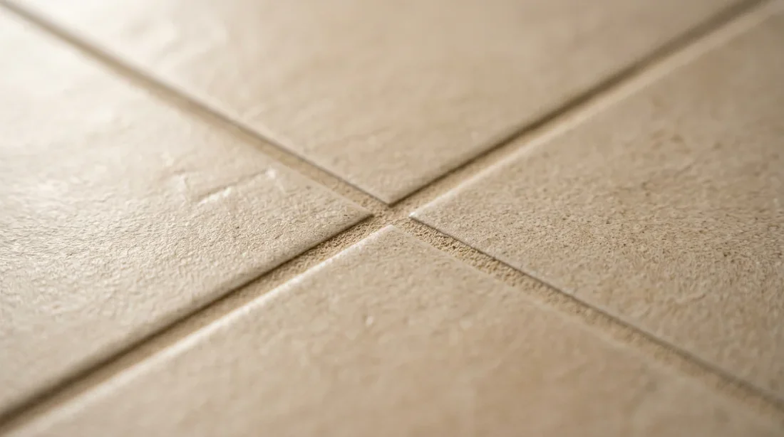 Gros plan sur la qualité des joints ton sur ton sur un carrelage beige