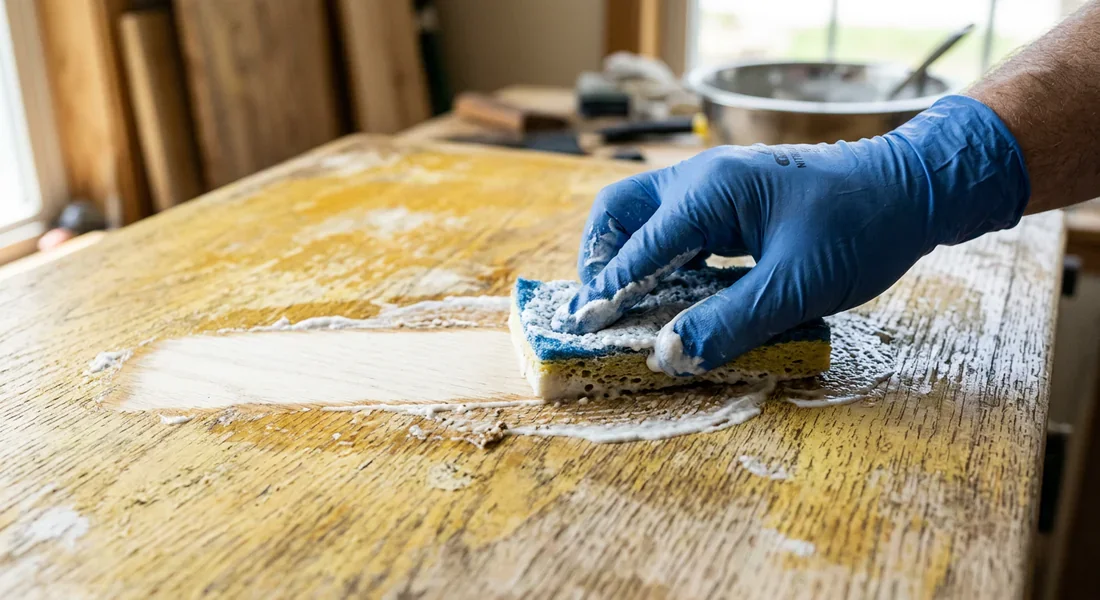 Application pâte de bicarbonate sur surface jaunie