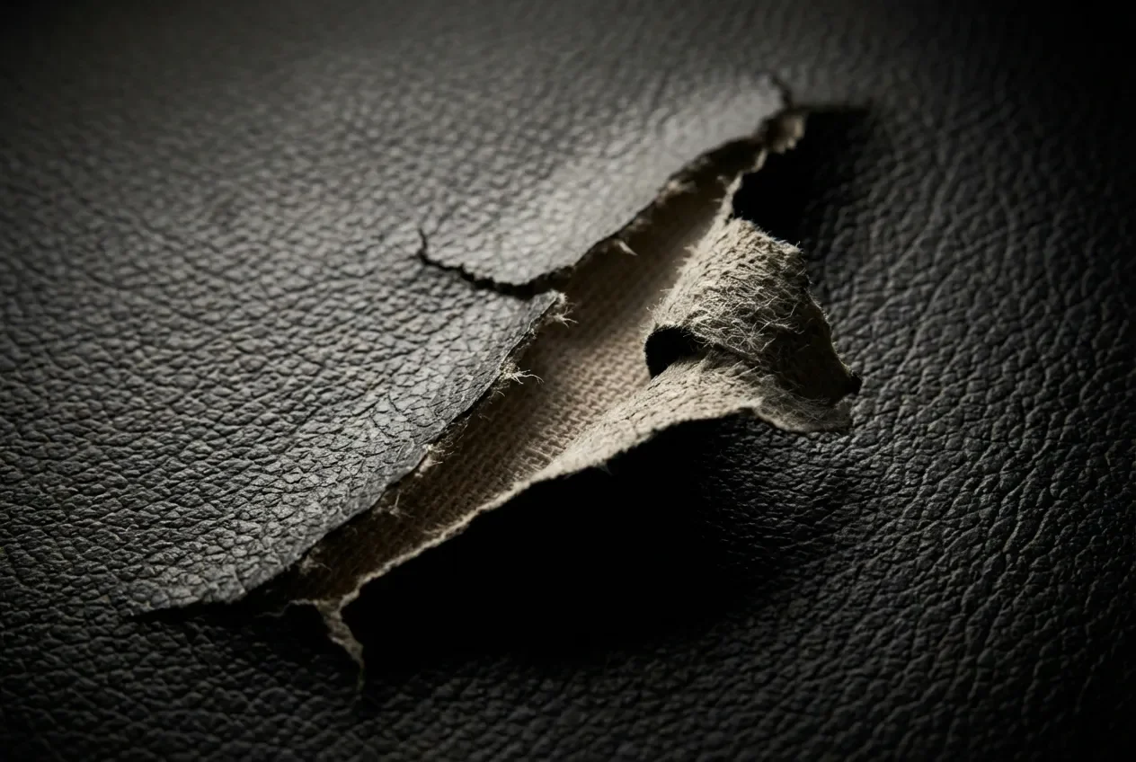 Enlever du simili cuir qui s'effrite : Guide & Solutions Gros plan texture simili cuir qui s'effrite et pèle