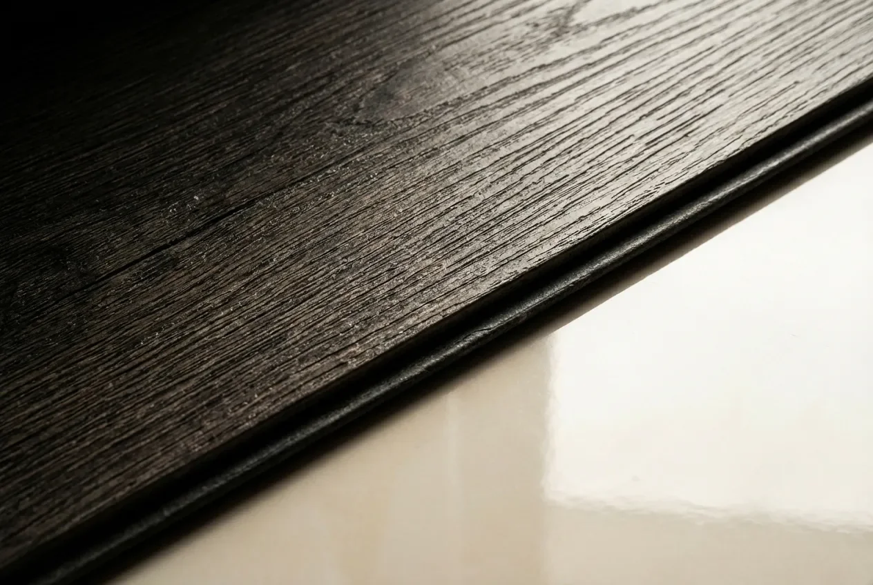 Gros plan texture lame vinyle posée sur du carrelage