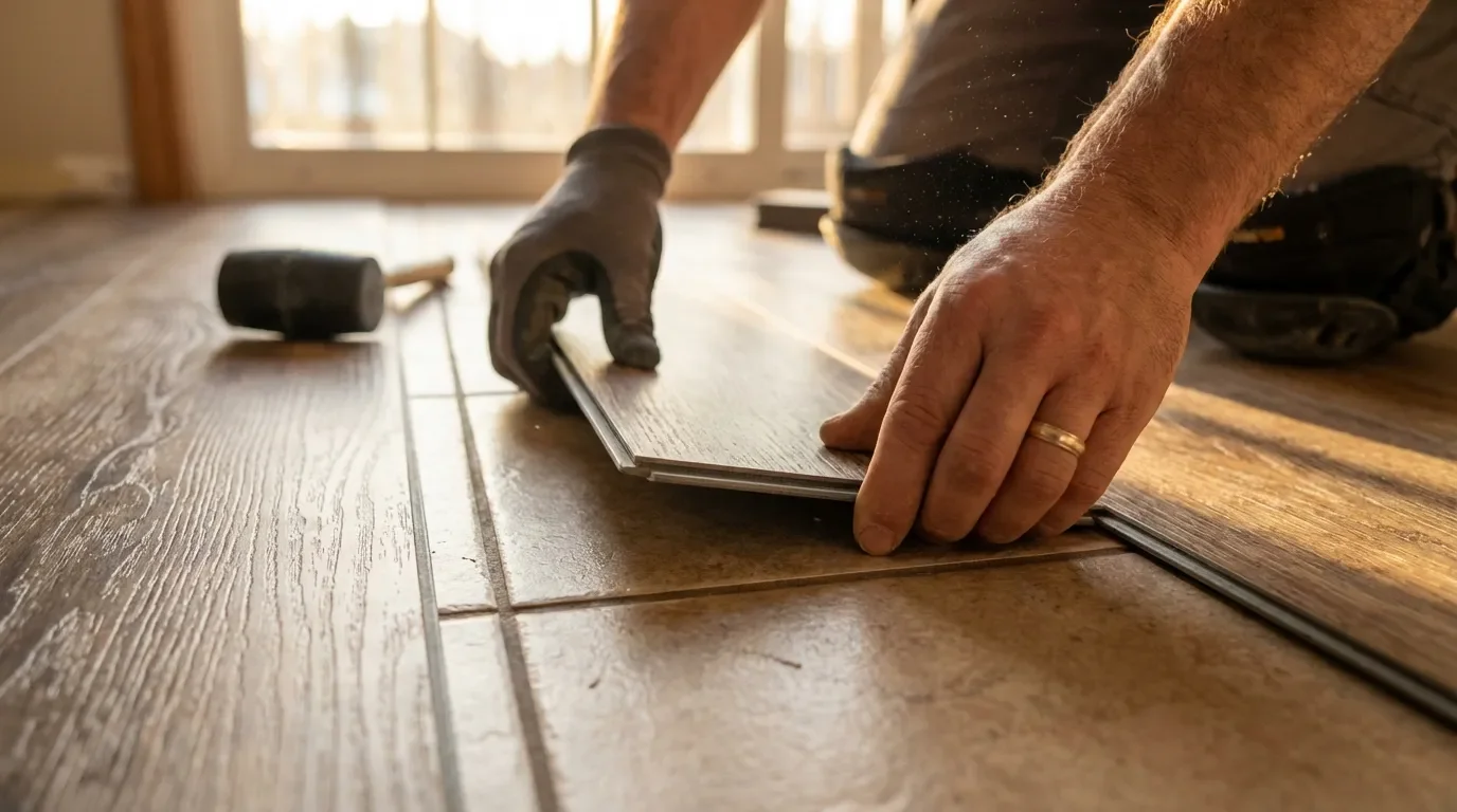 Pose technique d'une lame de vinyle clipsable sur un ancien sol carrelé