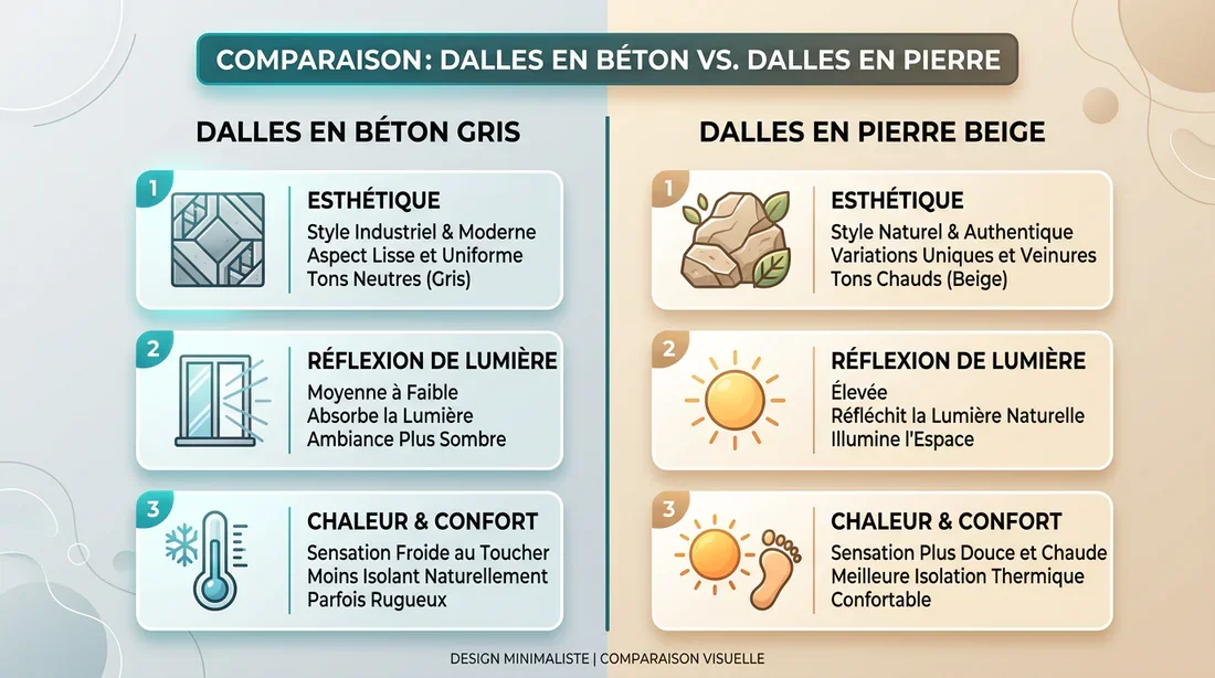 Tableau comparatif carrelage gris vs carrelage beige Infographie comparative des caractéristiques du carrelage gris et du carrelage beige