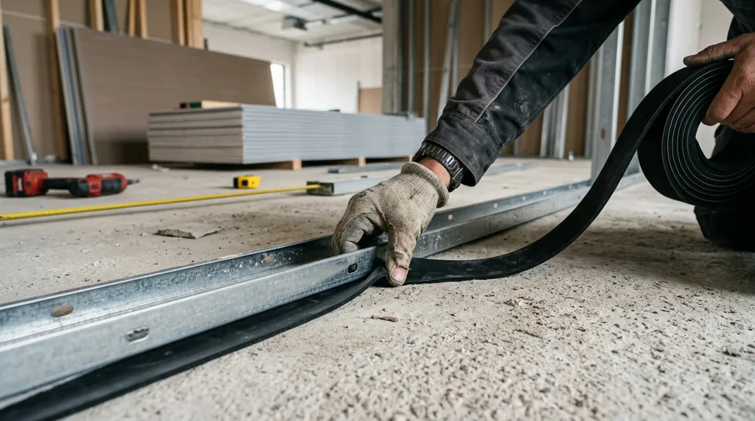 Isolation phonique du rail de placo au sol Bande résiliente d'isolation acoustique sous rail métallique de cloison