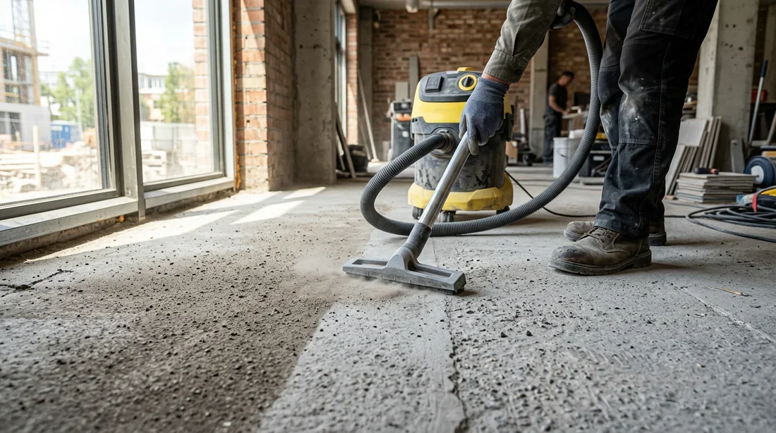 Nivellement de la chape mortier Tirage à la règle d'une chape mortier par un artisan