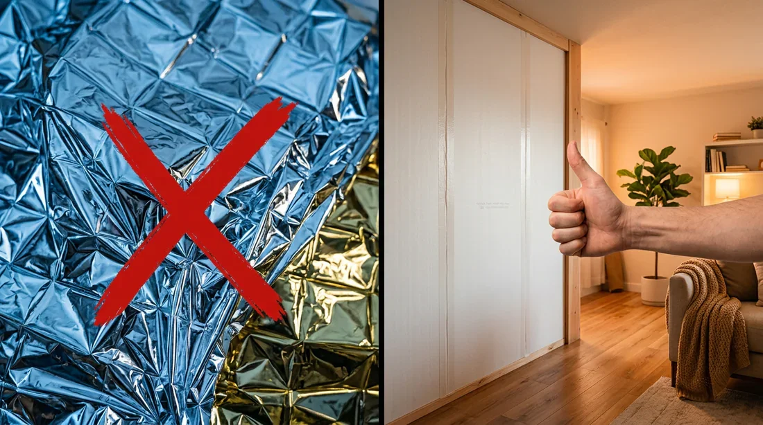 Isolation thermique : pourquoi préférer des matériaux professionnels à la couverture de survie Comparaison entre une couverture de survie inefficace et un panneau isolant professionnel pour l'isolation thermique