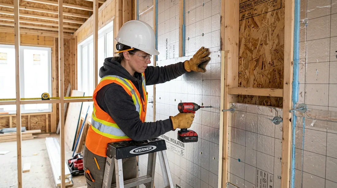 Installation d'un panneau isolant professionnel Pose professionnelle d'un panneau isolant sur un mur intérieur