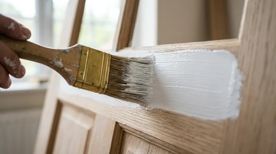 Application de la peinture sur une porte en bois