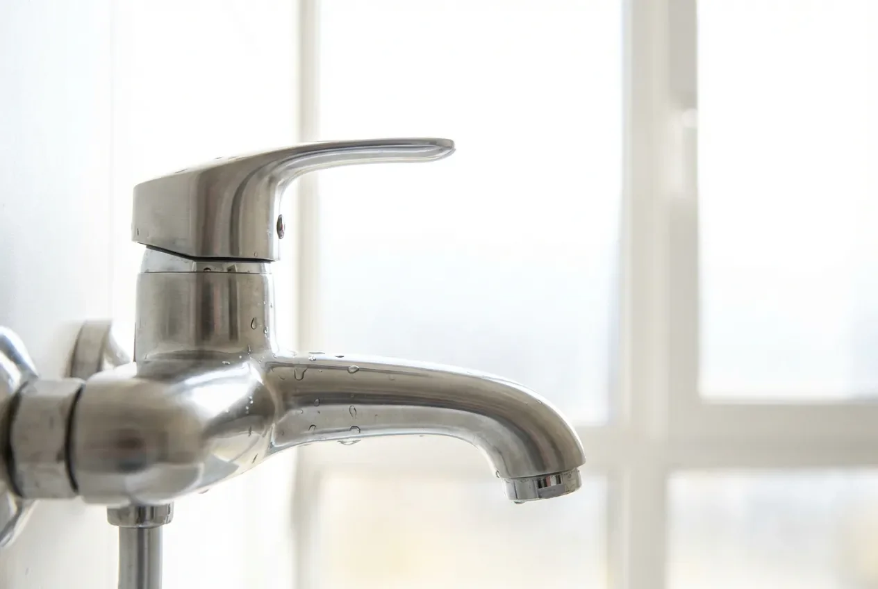 Robinetterie de douche moderne avec lumière naturelle venant d'une fenêtre en arrière-plan